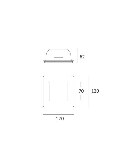 Spot encastré carré GU10 pour plâtre de 9 à 15 mm, avec verre et supports réglables.