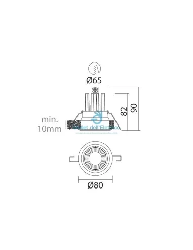 Spot encastré I-led n° 1, rond fixe, 6 LED 2W 500mA, IP40, température de couleur chaude 70°, s//alim 88203n70