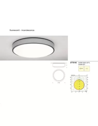 Plafonnier circulaire Martinelli Luce 2775//42, 3 x 60 W E27 argenté