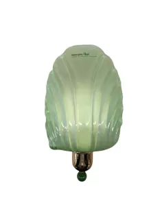 Applique murale Leucos 648 ap ve, petit modèle incurvé en cristal, vert clair, structure dorée, 1 x 60 W E14