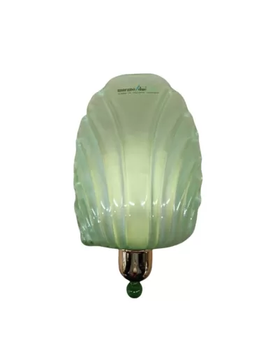 Applique murale Leucos 648 ap ve, petit modèle incurvé en cristal, vert clair, structure dorée, 1 x 60 W E14