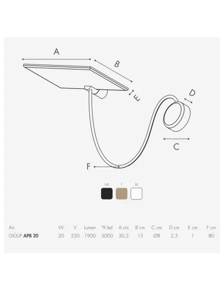 Icons giuupapb20b giÙup apb 20 applique murale LED décentralisée 20 W 3000 K 230 V blanche