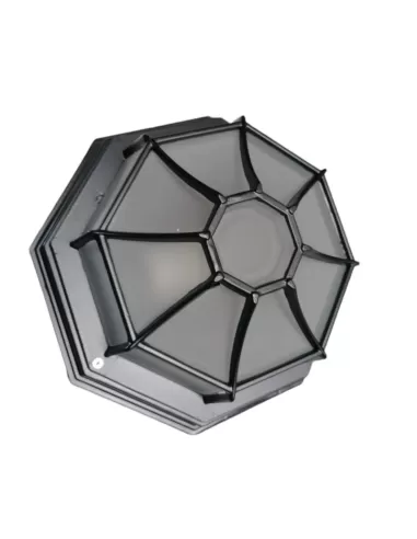 Plafonnier octogonal noir E27 avec grille en verre satiné pour plafond et mur