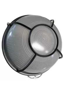 Plafoniera t542//n tonda nera e27 con griglia  vetro satinato soffitto parete