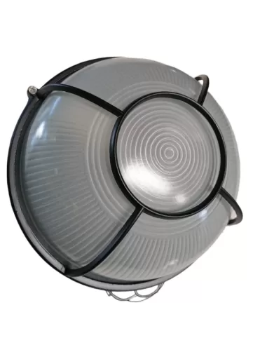 Plafoniera t542//n tonda nera e27 con griglia  vetro satinato soffitto parete
