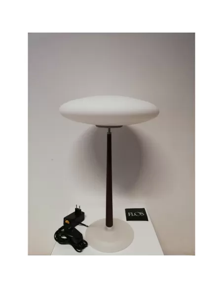 Lampe de table Flos a4570000 pao t2 12v 75w g6.35 avec pied en bois et diffuseur en verre satiné
