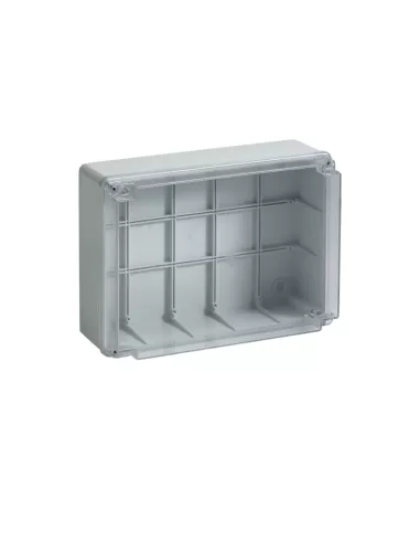 Boîte de jonction murale Bocchiotti b04856 300x220x120 IP56, couvercle transparent avec vis - sans presse-étoupes