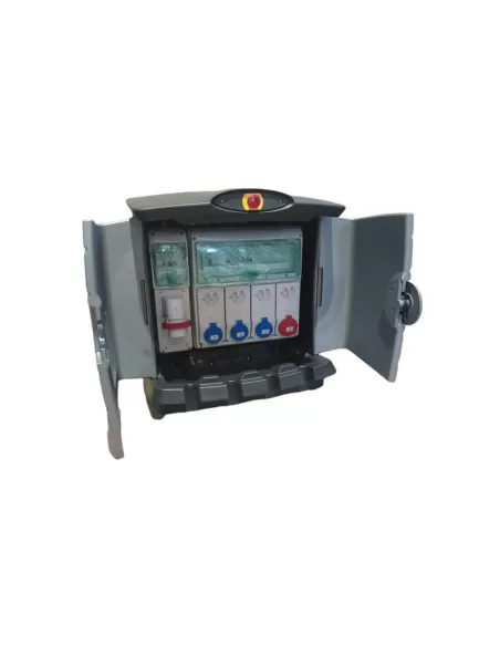 Caja pequeña Schneider KDR401S Kaedra con 3 tomas de corriente 2P T 16A y 1 toma de corriente 3P T 16A para obras