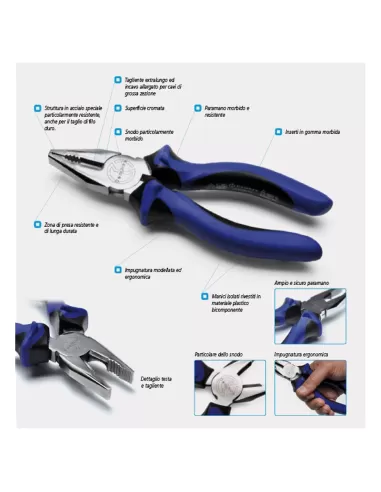 Cembre spc200b-kv 45 degree spc nose pliers, length 200 mm