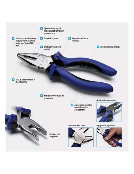 Cembre spc200b-kv 45 degree spc nose pliers, length 200 mm