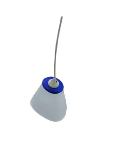 Pendant lamp with satin chrome glass and blue ring, E14 S60