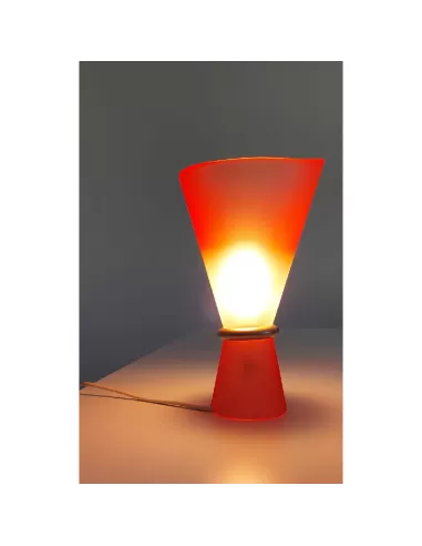 Lampada da tavolo rosso pastello anello nichel opaco e14 s73