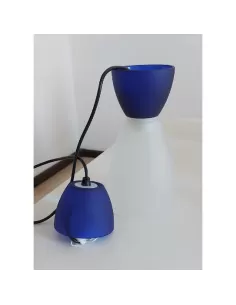 Suspension, 15 cm, verre bleu satiné, douille SOS E27 noire, S62