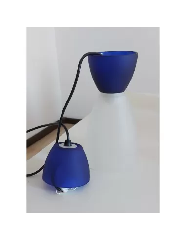 Suspension, 15 cm, verre bleu satiné, douille SOS E27 noire, S62
