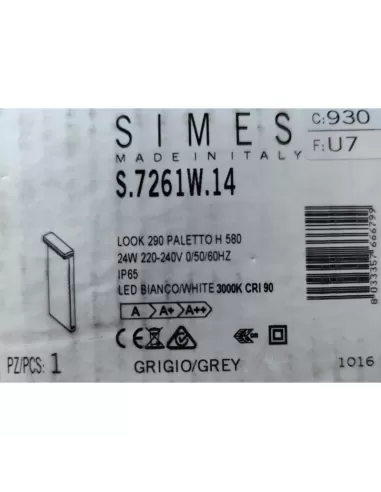 Simes s 7261w 14 look 290 pole 580mm single emission led 24w 3000°k 230v gray cri90