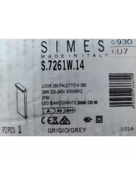 Simes S 7261W 14 Look 290 pôles 580 mm LED à émission unique 24 W 3000 K 230 V gris CR90