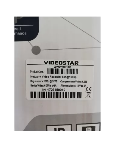 Videostar par top italia srl qvnvr8h4k videostar qvnvr8h4k nvr 8ch,h 265,4k,onvif,1hdd,80mbs