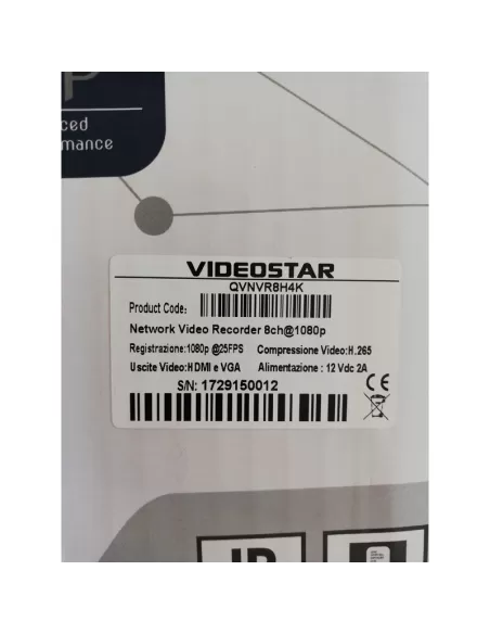 Videostar par top italia srl qvnvr8h4k videostar qvnvr8h4k nvr 8ch,h 265,4k,onvif,1hdd,80mbs