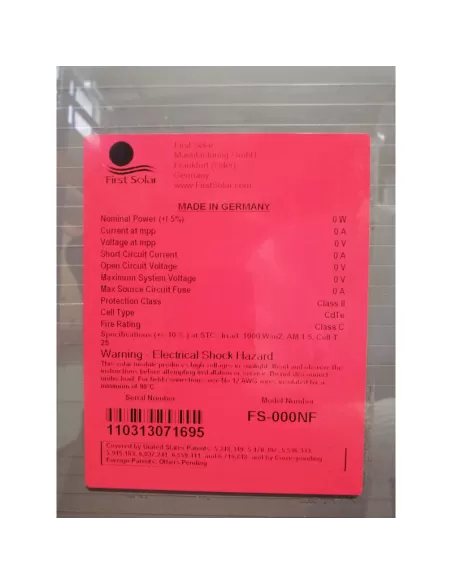 Panneau solaire extérieur esthétique et non fonctionnel First Solar FS-000NF