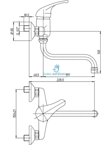 Paini chrome wall-mounted sink mixer (creta100)
