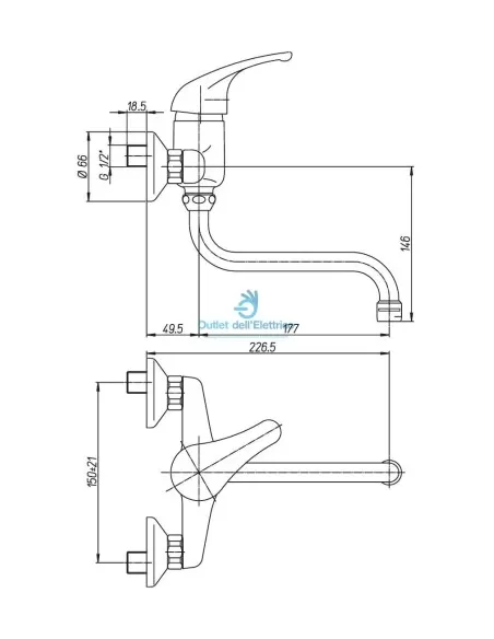Mitigeur d'évier mural chromé Paini (creta100)