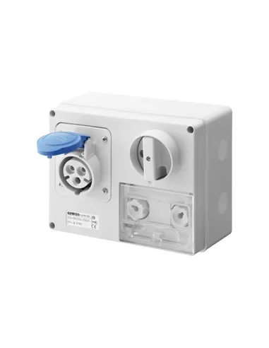 Gewiss horizontal interlocked socket with bottom 3p t 32a 230v 9h without fuse holder base gw66038 interlocked