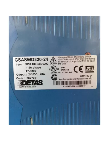 Alimentation à découpage Detas gsaswd320-24 triphasée 400//500 Vca 24 Vcc 20 A DIN 002720