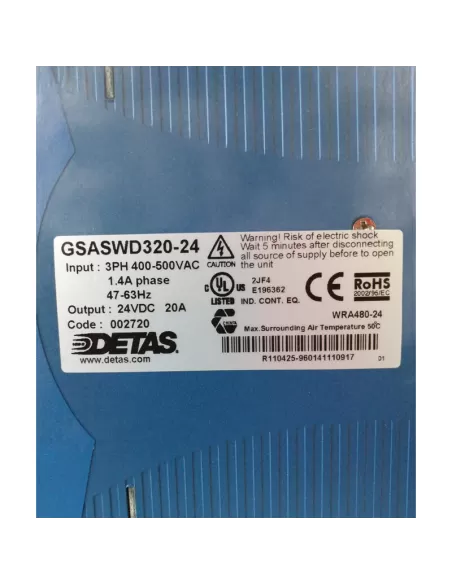 Alimentation à découpage Detas gsaswd320-24 triphasée 400//500 Vca 24 Vcc 20 A DIN 002720