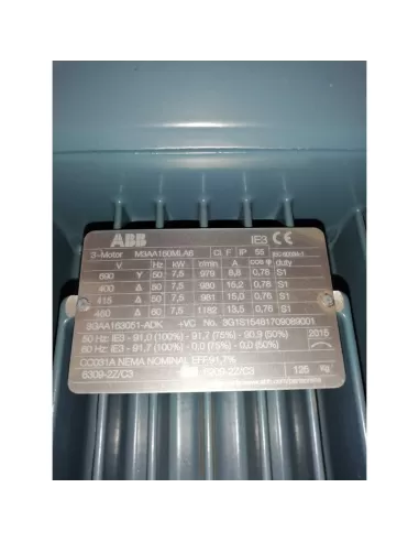 Moteur électrique ABB 7,5 kW 6 pôles IP55 aluminium IE3 400//690 V4 3GAA163051-ADK sans bride