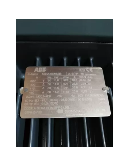 Abb electric motor 11 kw 6 poles ip55 aluminum ie3 400//690v 3gaa163052-adk without flange