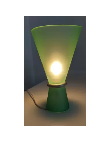 Lampe de table en verre vert pastel avec anneau en nickel mat e14 s73