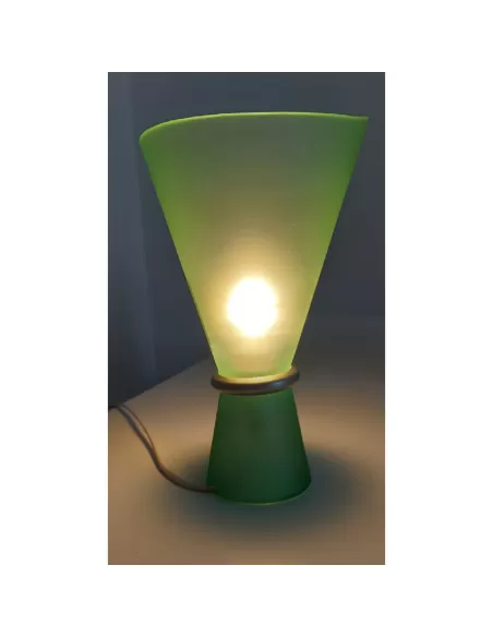 Lampe de table en verre vert pastel avec anneau en nickel mat e14 s73