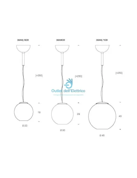 FontanaArte 3644/1OO Lampada sospensione globo di luce grande oro d°45