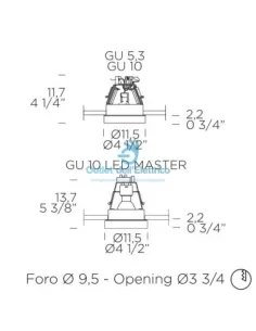 Leucos-iside 2/dicroica faretto incasso 50w gu5,3 vetro bianco 2