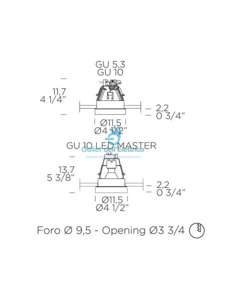 Leucos-iside 2/dicroica faretto incasso 50w gu5,3 vetro bianco