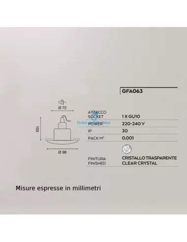 Gea luce gfa063 faretto cristallo 1x50w gu10