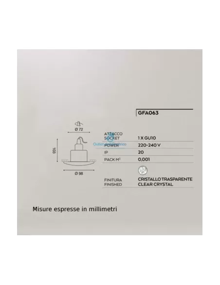 Gea luce gfa063 faretto cristallo 1x50w gu10