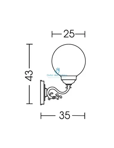 Moretti luce 220.5.O lampada da parete bianca con sfera opale e27 ip43