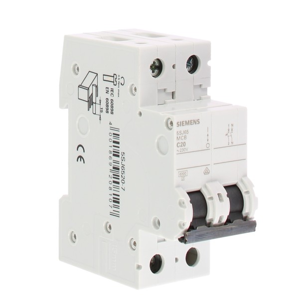 Siemens 5sj65207 interruttore automatico 1p+n 20a 6ka curva c