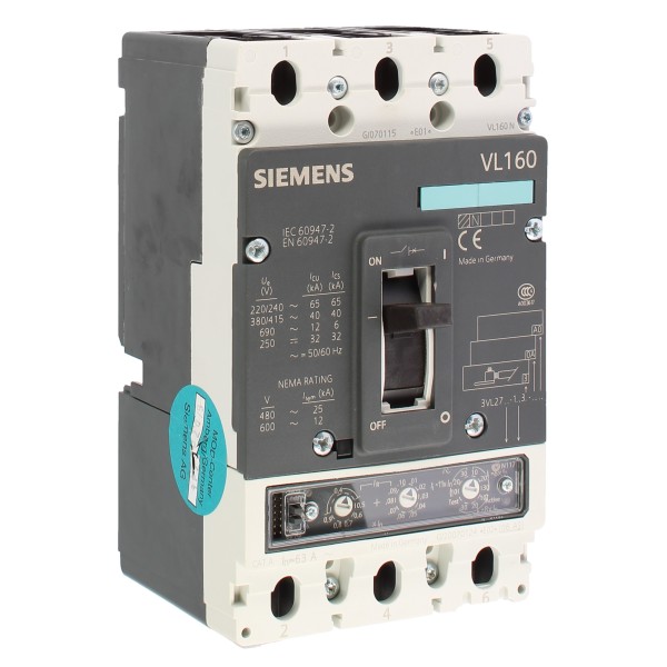 Siemens 3vl27061as330aa0 interruttore automatico magnetotermico vl160 3p 63a 40ka