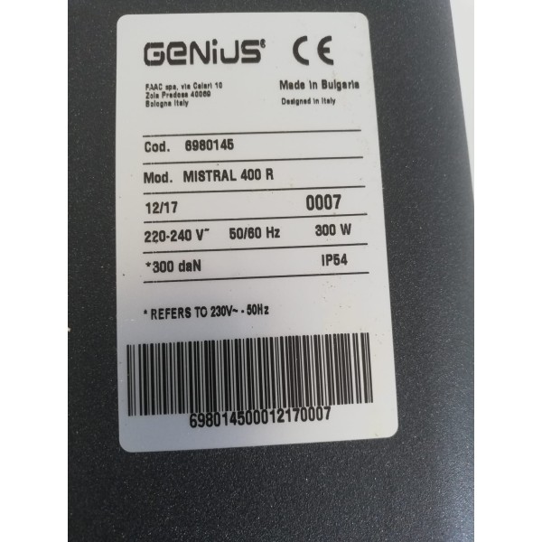 Genius motore reversibile mistral 400r 230v per anta battente fino a 4 mt