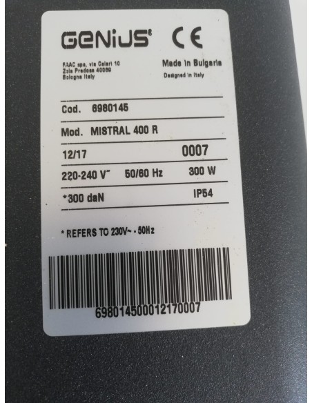 Genius motore reversibile mistral 400r 230v per anta battente fino a 4 mt