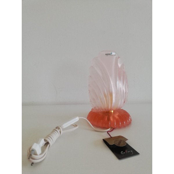 Lampe de chevet Leucos 648.co.rosa en cristal rose incurvé (verre de Murano) avec structure dorée 1x60w e14