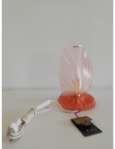 Lampe de chevet Leucos 648.co.rosa en cristal rose incurvé (verre de Murano) avec structure dorée 1x60w e14