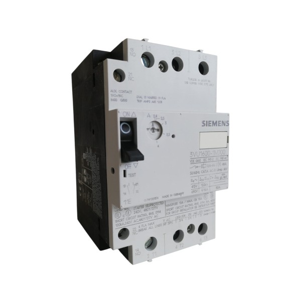 Disjoncteur de protection moteur Siemens 3VU1600MJ00, 2,4-4 A, 1 NA + 1 NF, triphasé, 415 V, 50/60 Hz, 100 kA