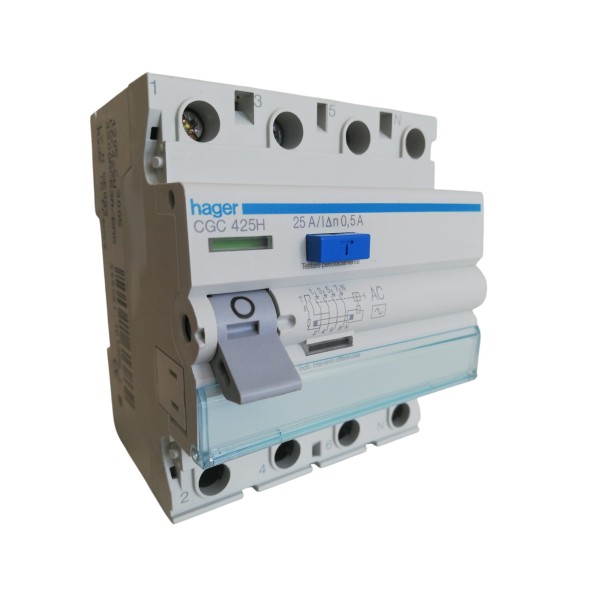 Hager cgc425h pure differential switch 4p 500ma 25a 4 modules