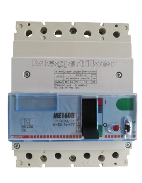 Bticino t7134ba4/63 interruttore automatico magnetotermico me160b 4p 63a 25ka