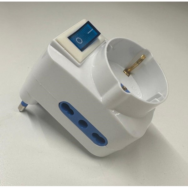 Adaptateur triple Schuko Faeg 8115, fiche 16 A, 2 prises bidirectionnelles 10/16 A avec interrupteur