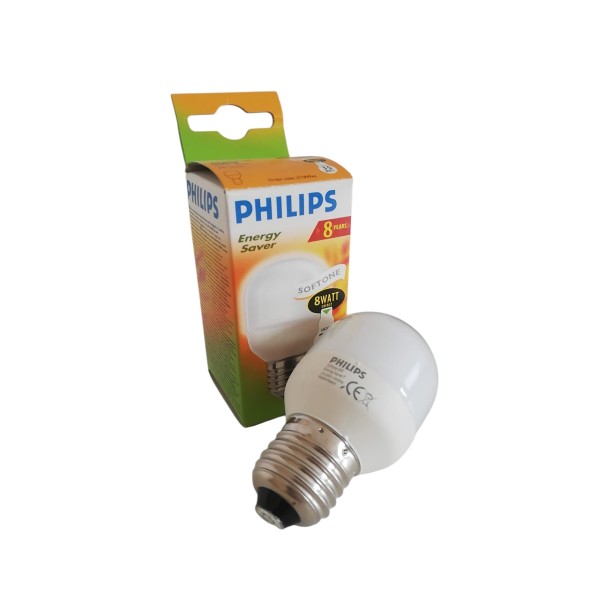 Philips Minisoft8 Softone Lustre Energy Saving Spherical Light Bulb 8w e27