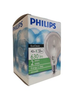 Philips ec2ygl42 ecoclassic globo alogeno 42w e27 230v g95 chiara